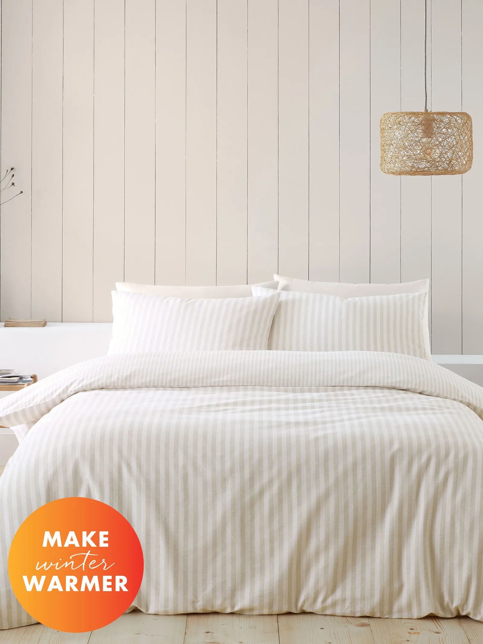 Catherine Lansfield Brushed Stripe 100% Cotton Duvet Cover Set in Natural 1