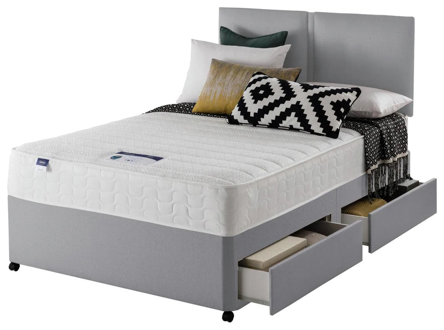 Silentnight Hatfield Memory 4 Drawer Double Divan - Grey