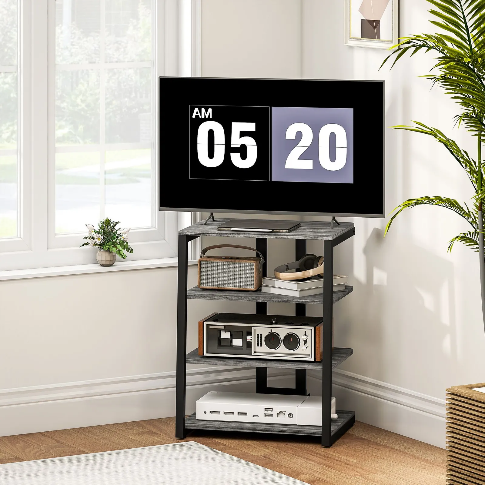 HOMCOM HiFi Rack Stand w/ 4-Tier Record Player Stand Dark Grey