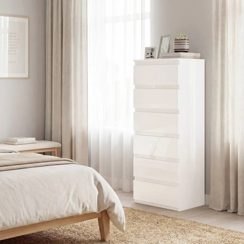 HOMCOM 6-Drawer Chest of Drawers for Bedroom, High Gloss White 2