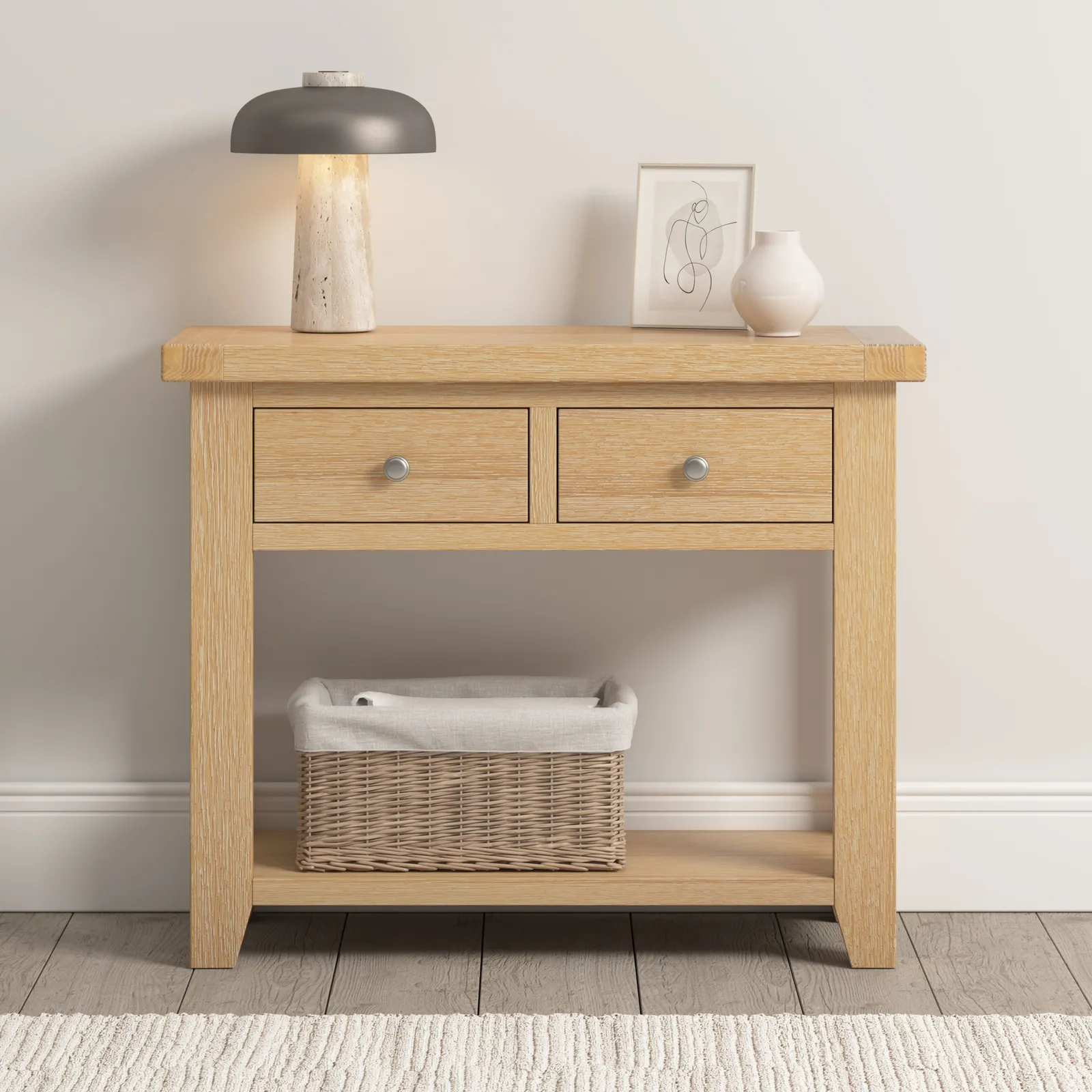 Seconique Windsor 2 Drawer Console Table (Fully Assembled) in Light Oak 1