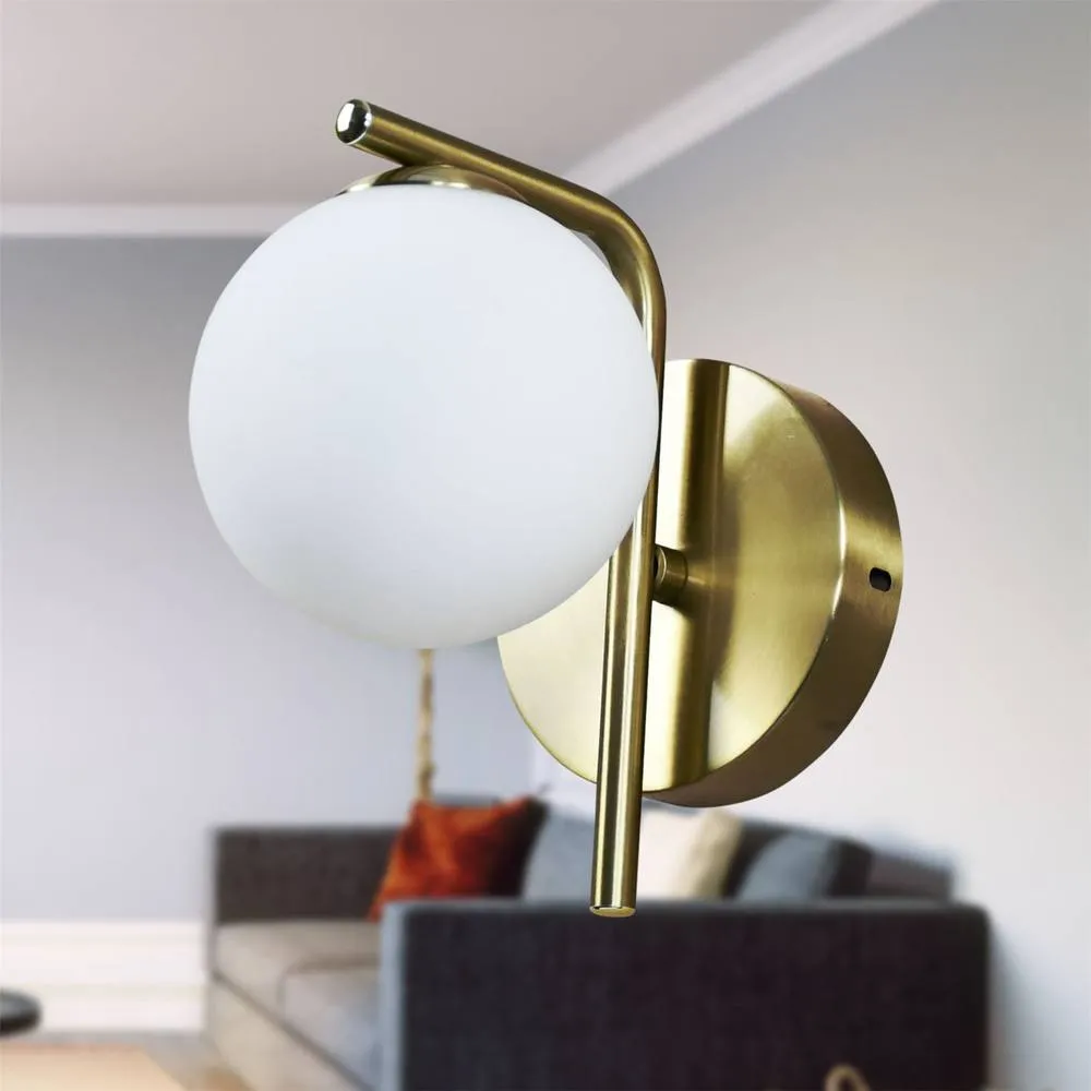 First Choice Lighting Grosvenor - Satin Brass Wall Light with Glass Globe in Gold 5