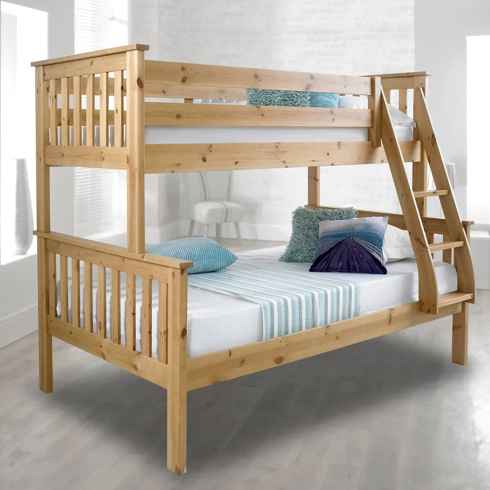 Atlantis - Single - Kids Solid Pine Wooden Triple Sleeper Bunk Bed Frame - 3ft and 4ft - Happy Beds