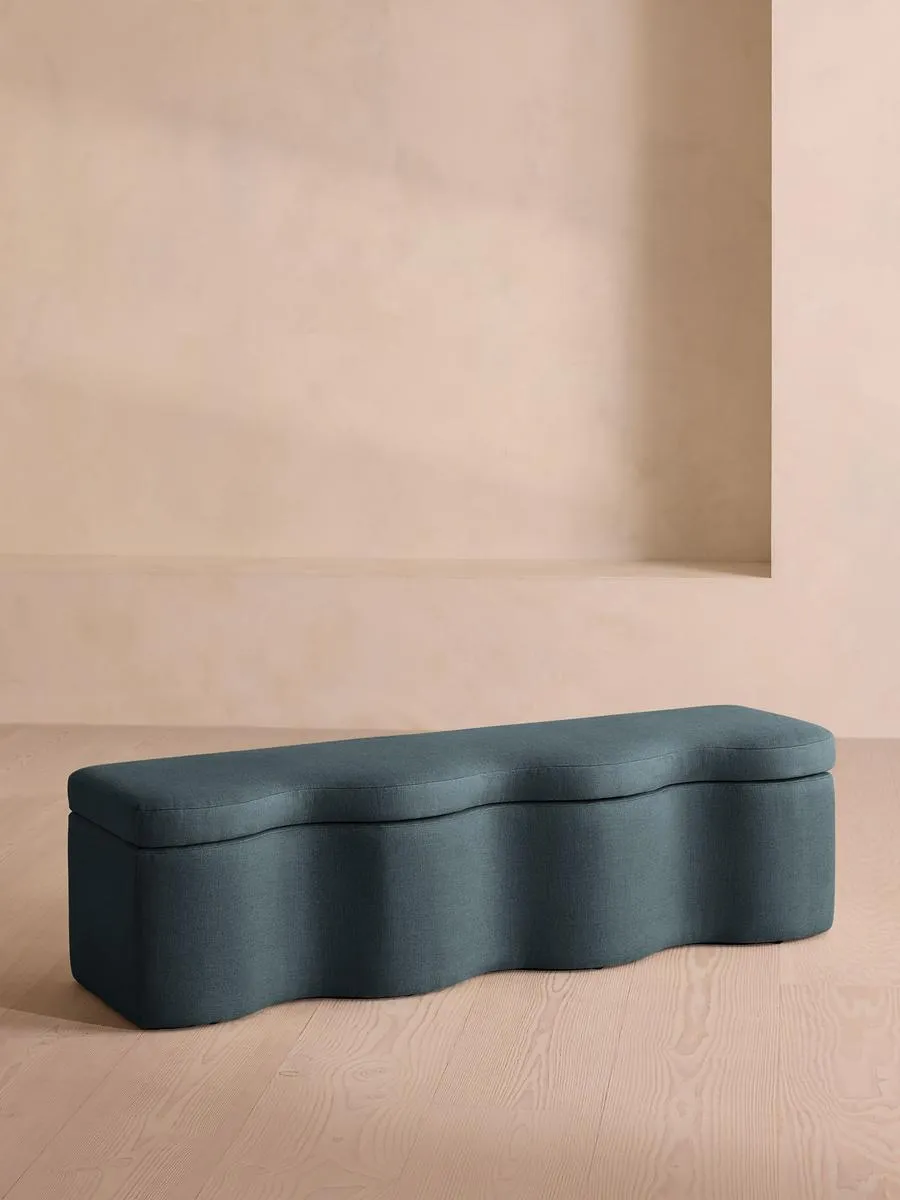 Eli Storage Bench, Linen, Prussian Blue
