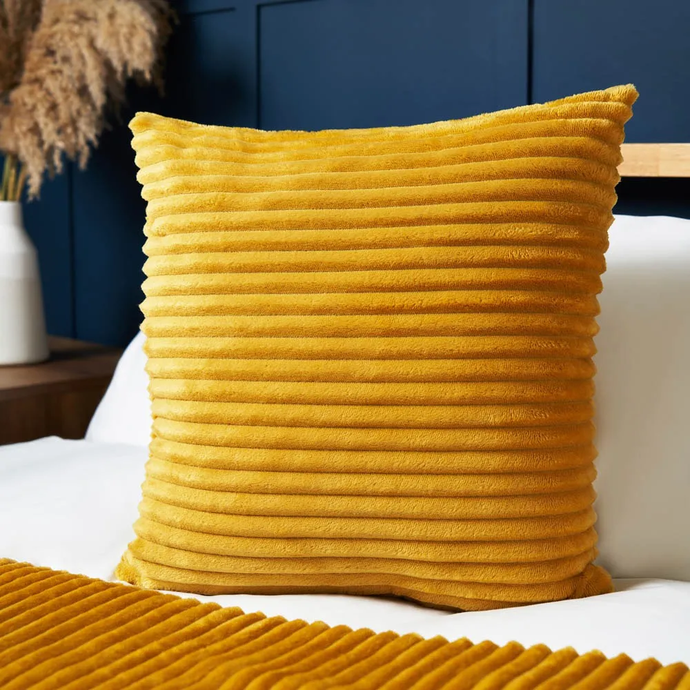 Luxury Ribbon Velvet Cushion, Ochre 1