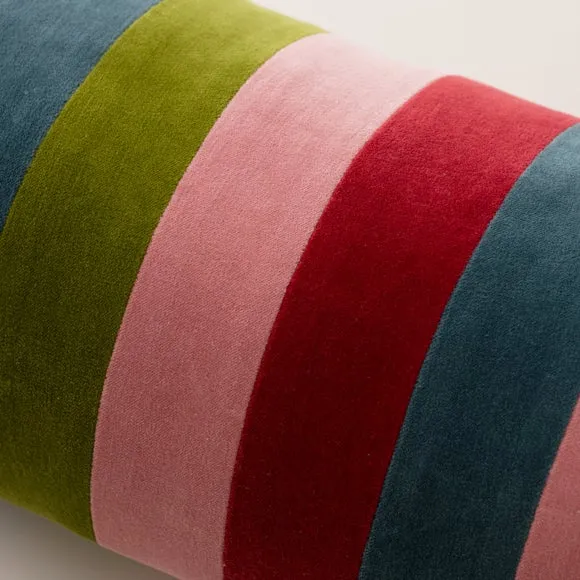 Clara Multicoloured Stripe Velvet Bolster Cushion 2