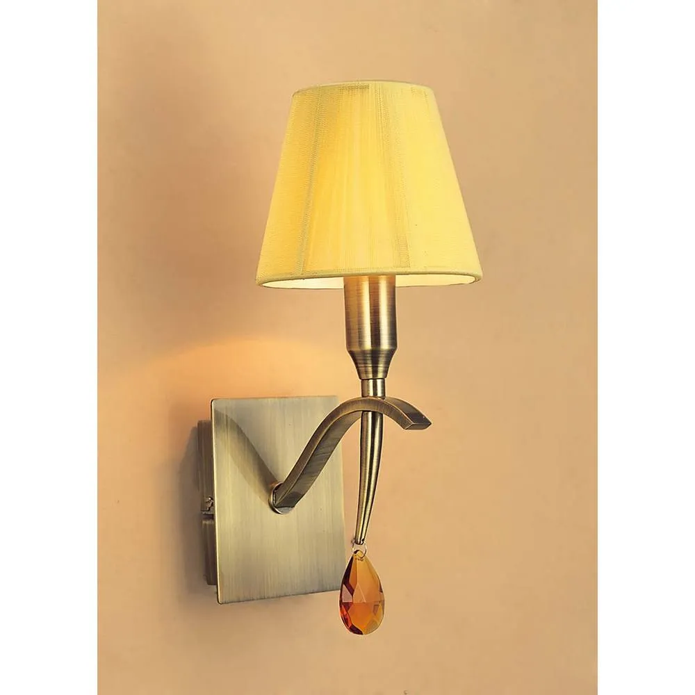 Netlighting Siena Wall Lamp Switched E14 Brass Amber Cream Shade & Amber Crystal in Yellow 2