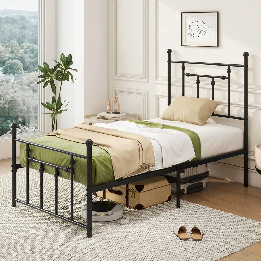 Costway Single Size Metal Bed Frame Metal Slats Supported Platform Bed in Black 4