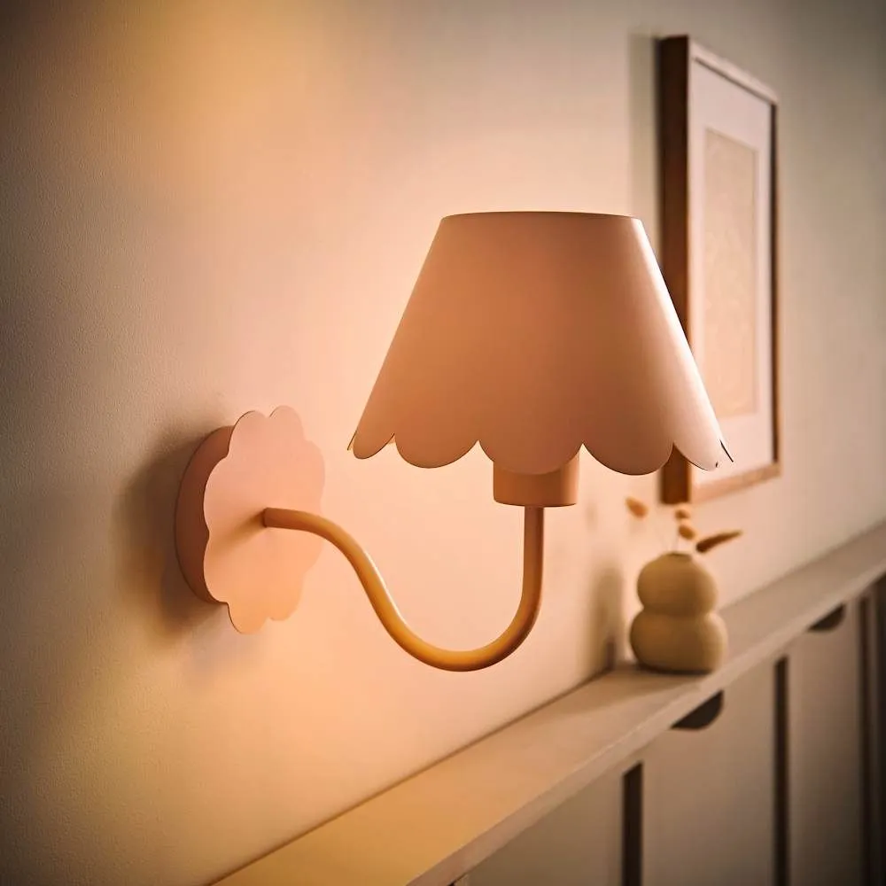 ValueLights Hattie Pair of Rechargeable Metal Scalloped Edge Wall Lights in Pale Pink 3