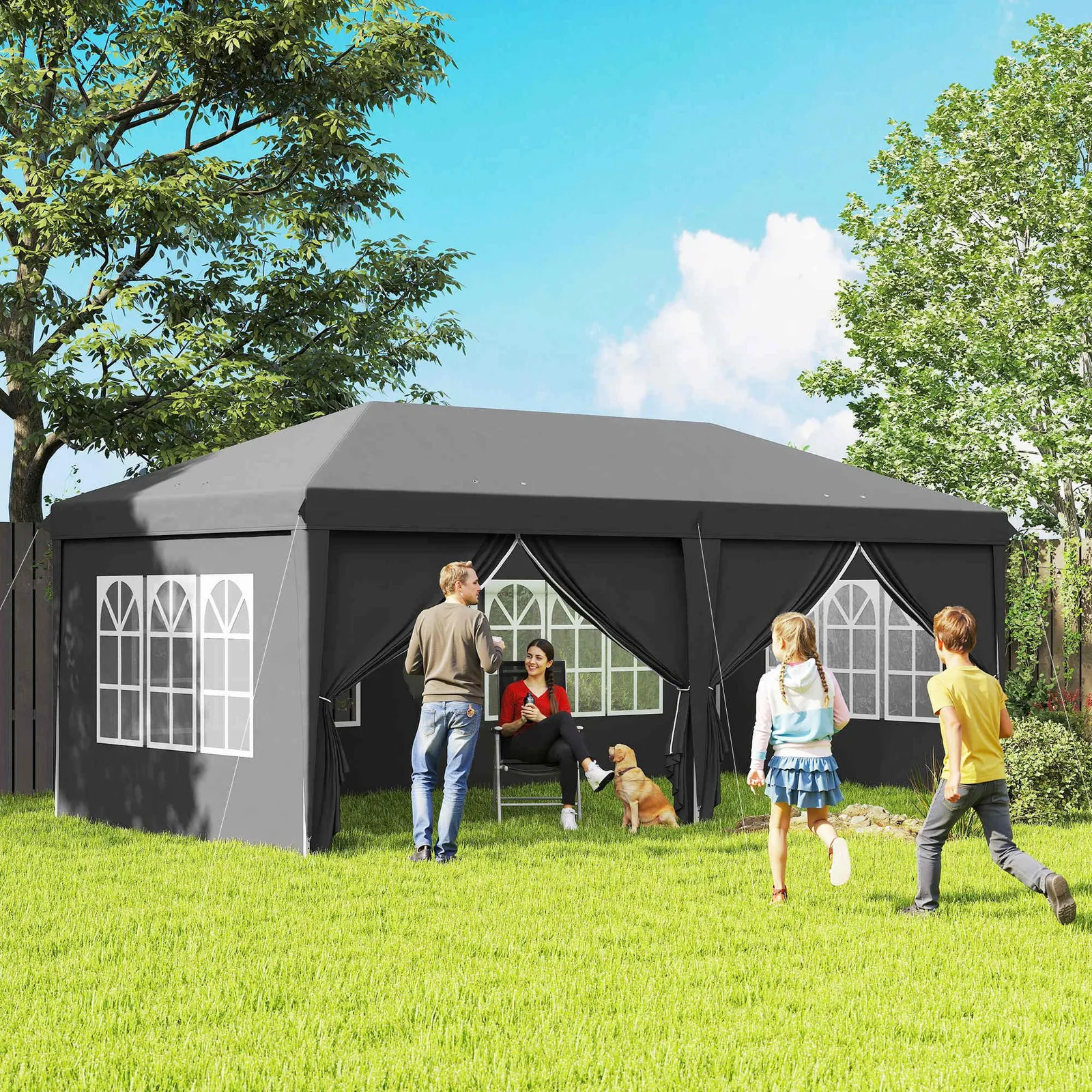 OUTSUNNY 3 x 6 m Pop Up Gazebo with Sides & Windows in Grey