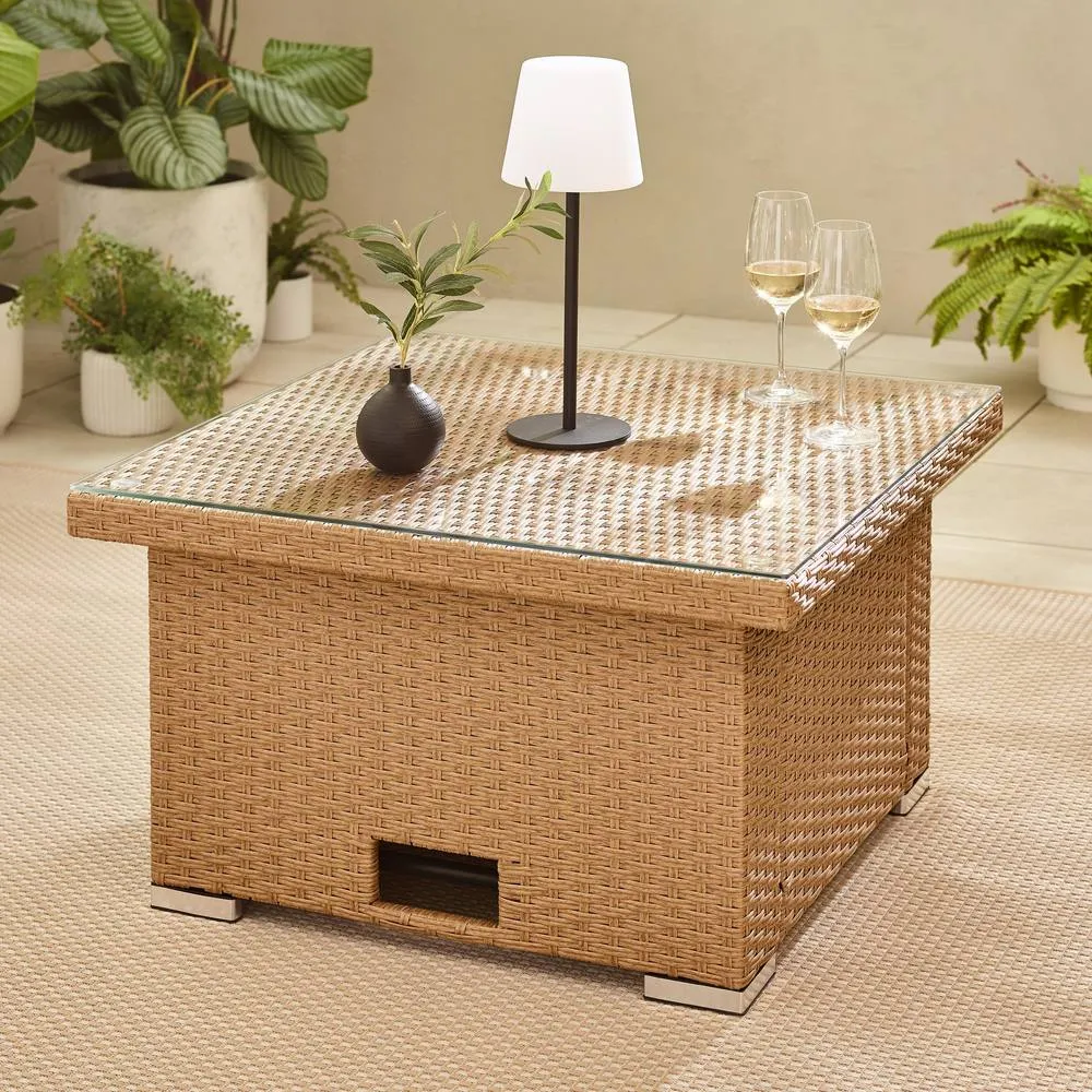 FurnitureboxUK Orlando Rattan Rising Garden Coffee Dining Table in Beige