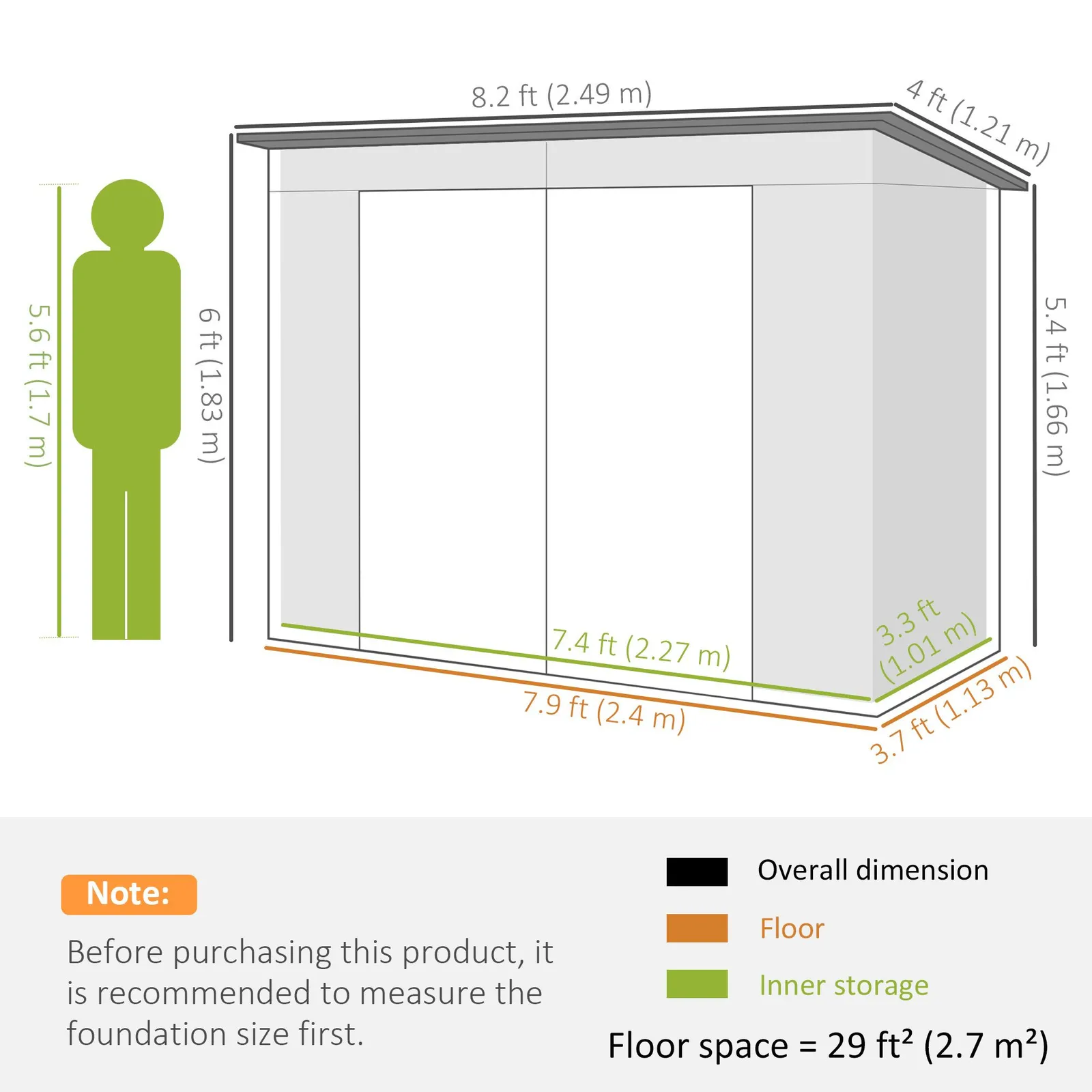 OUTSUNNY 8 x 4FT Metal Garden Storage Shed with Double Doors & 2 Vents in Grey 3