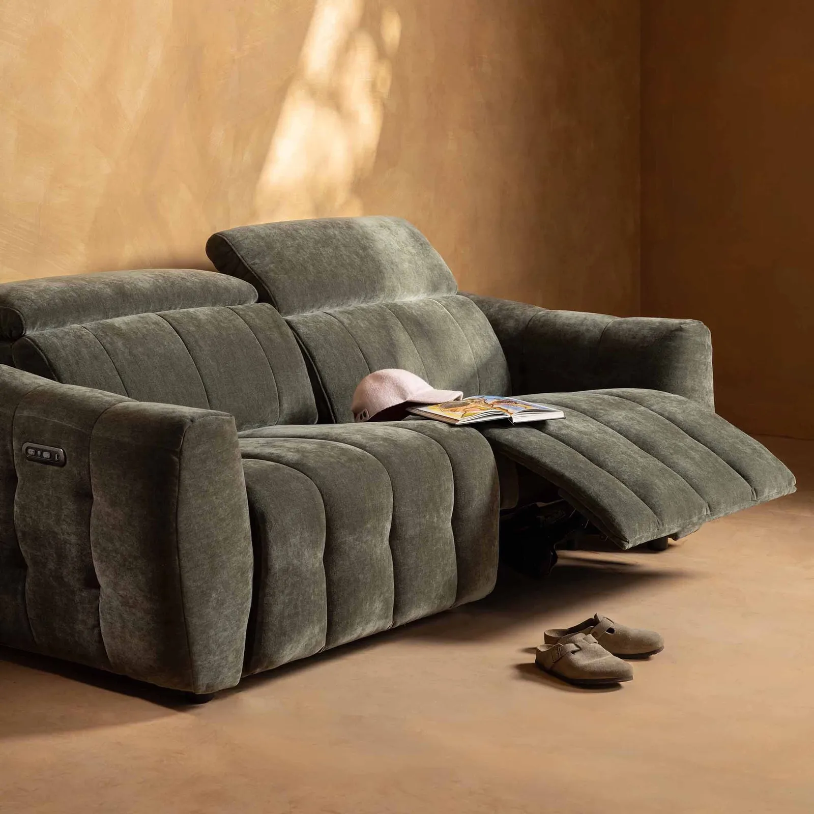 Montgomery 2.5 Power Seater & Headrest Recliner Sofa, Green Fabric | Barker & Stonehouse 2
