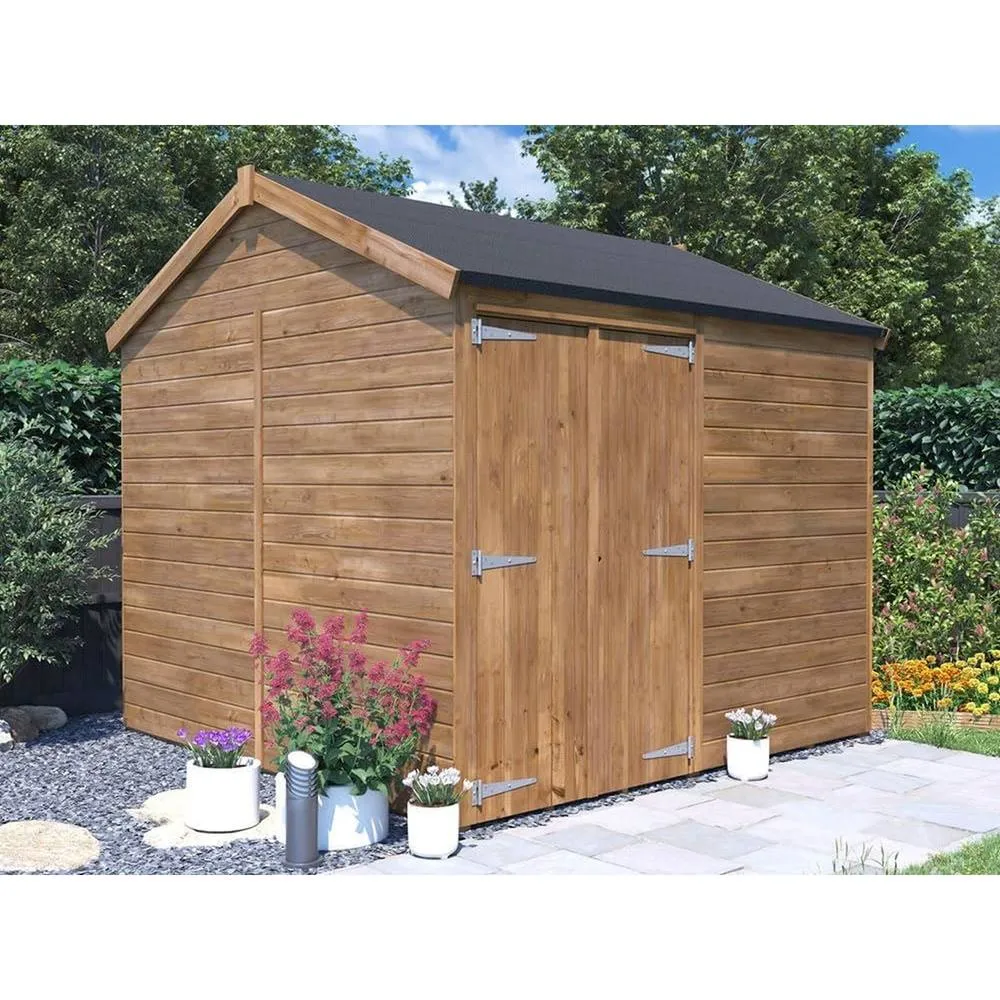 Dunster House Wooden Bike Shed Garden Building 2.4 x 2.4m Apex Plus Overlord Modular in Brown 2