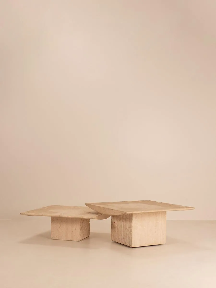 Vintage Mid Century Coffee Table Set, Travertine