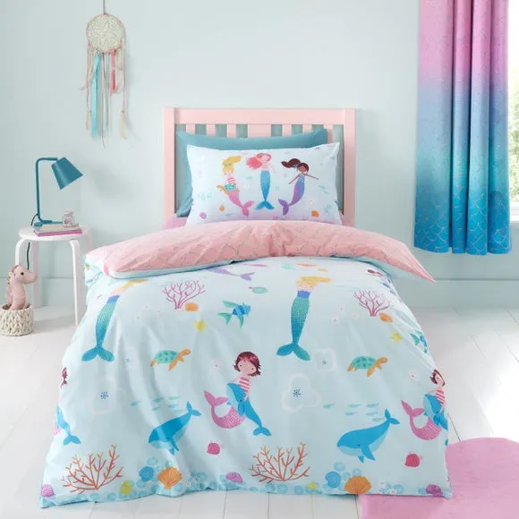 Catherine Lansfield Mermaid Reversible Duvet Cover & Pillowcase Set 1