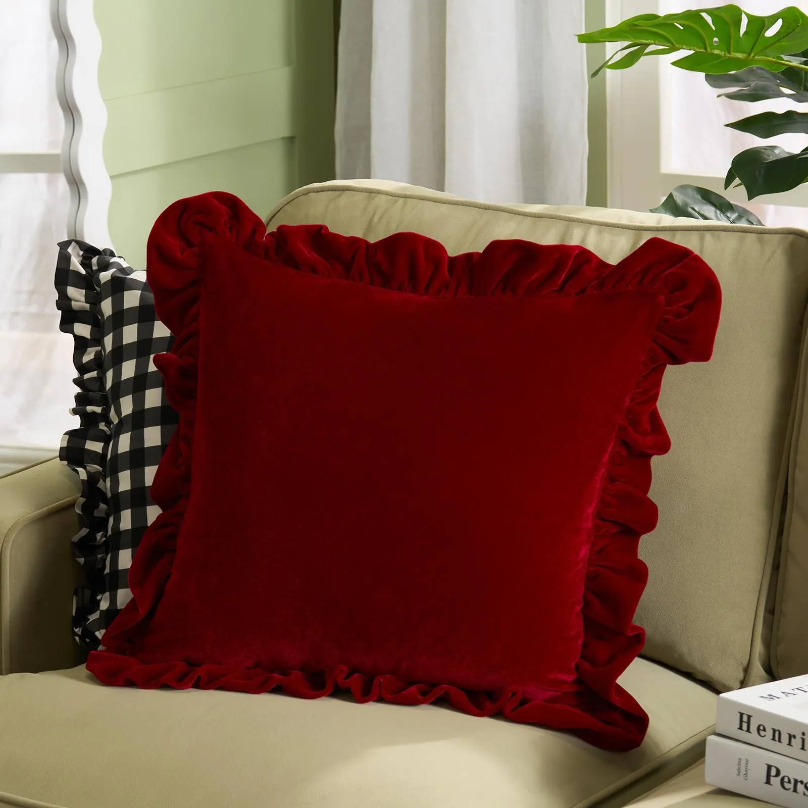 OHS 2 Pack Ultra Soft Velvet Plush Square Cushion Covers, Burgundy