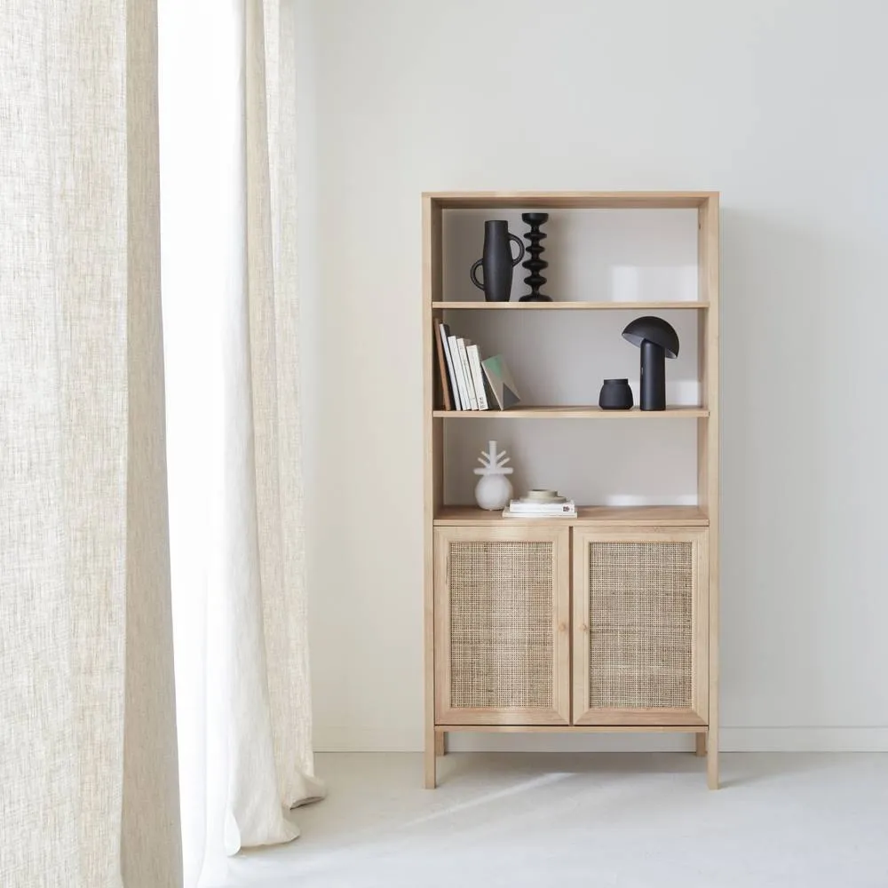 sweeek Wood & Cane Effect Bookshelf 4 Levels in Light Brown