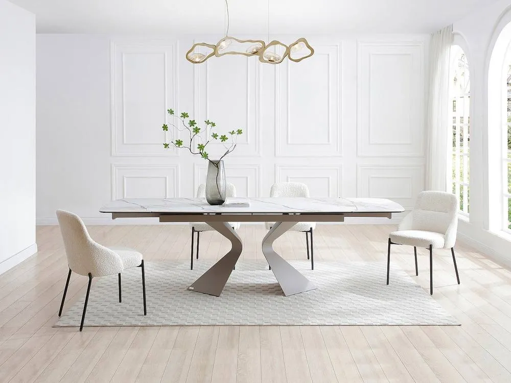 Vente-unique Extendable Dining Table for 6 To 10 People In Ceramic, Tempered Glass in Taupe 4