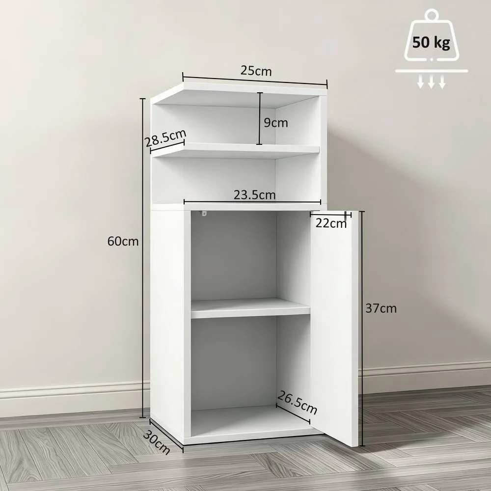 HOMCOM Slim Bedside Table Set of 2 with Open Cubbies & Cupboard in White 3