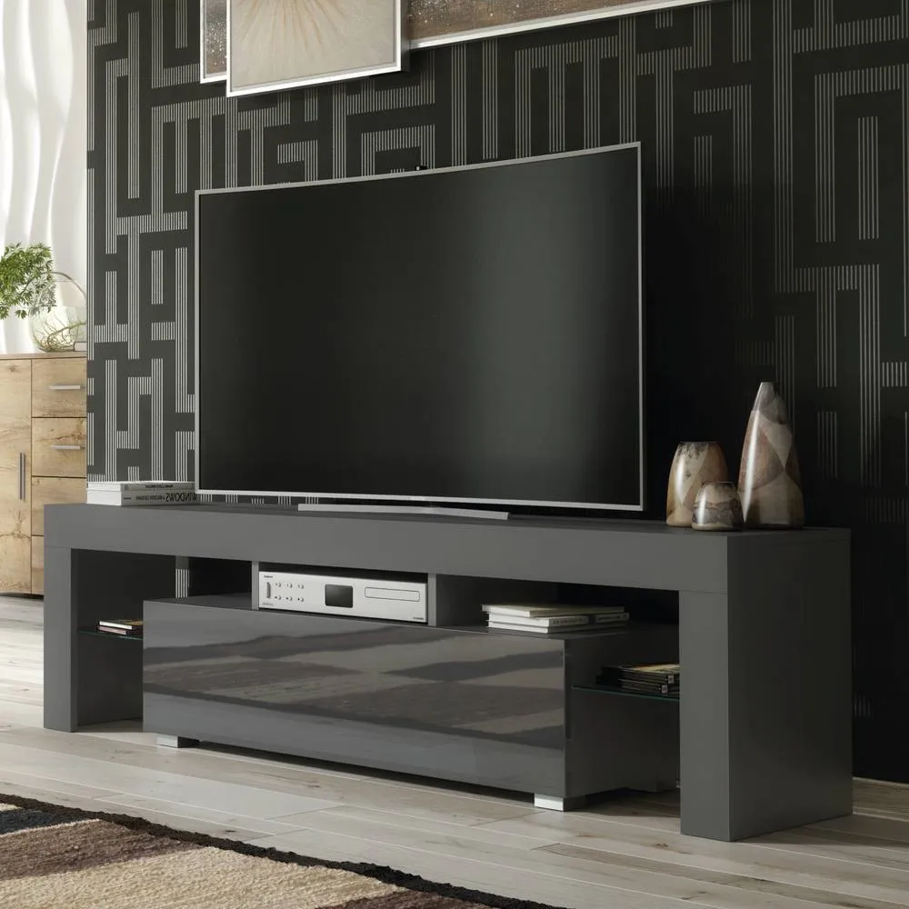 Creative Furniture TV Unit 160cm Stylish Modern - Dark Grey with High Gloss Doors 6