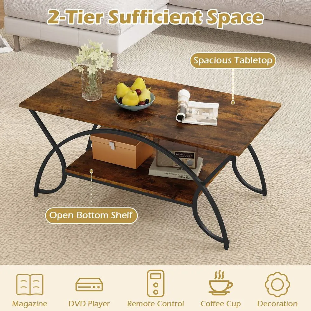 Costway 2-Tier Faux Marble Coffee Table Modern Cocktail Center Table w/ Shelf in Brown 6