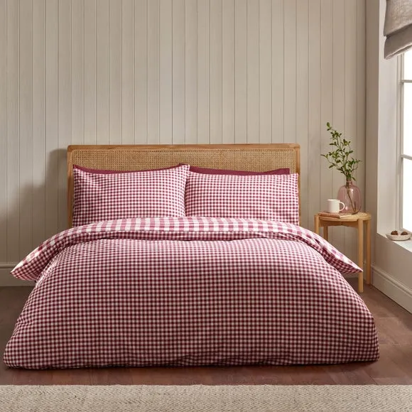 Catherine Lansfield Gingham 100% Brushed Cotton Duvet Cover & Pillowcase Set 2