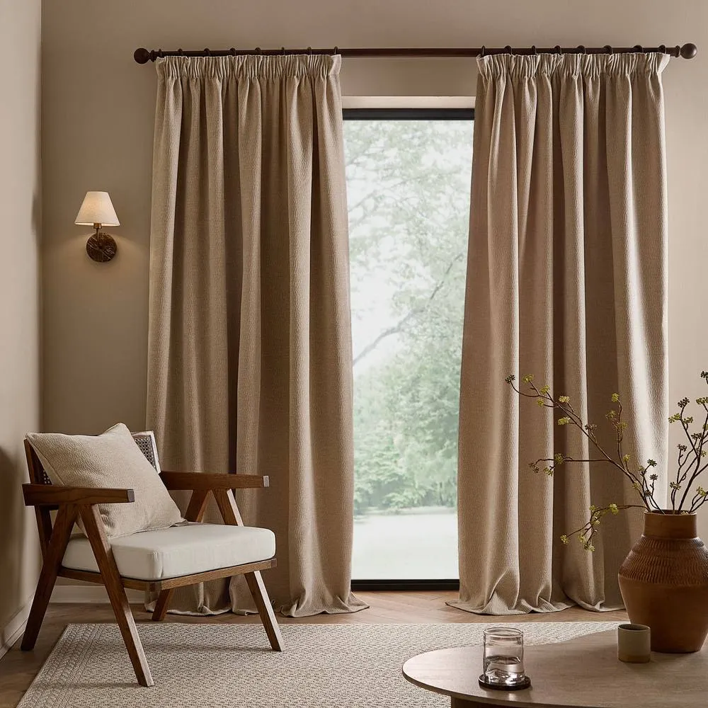 Yard Heath Washed Velvet Fully Lined Pencil Pleat Curtain Pair in Natural 4