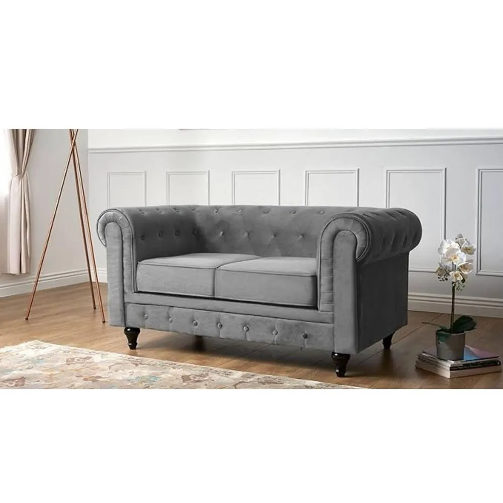 Bliss Furniture Velvet Chesterfield 2 Seater Sofa in Grey