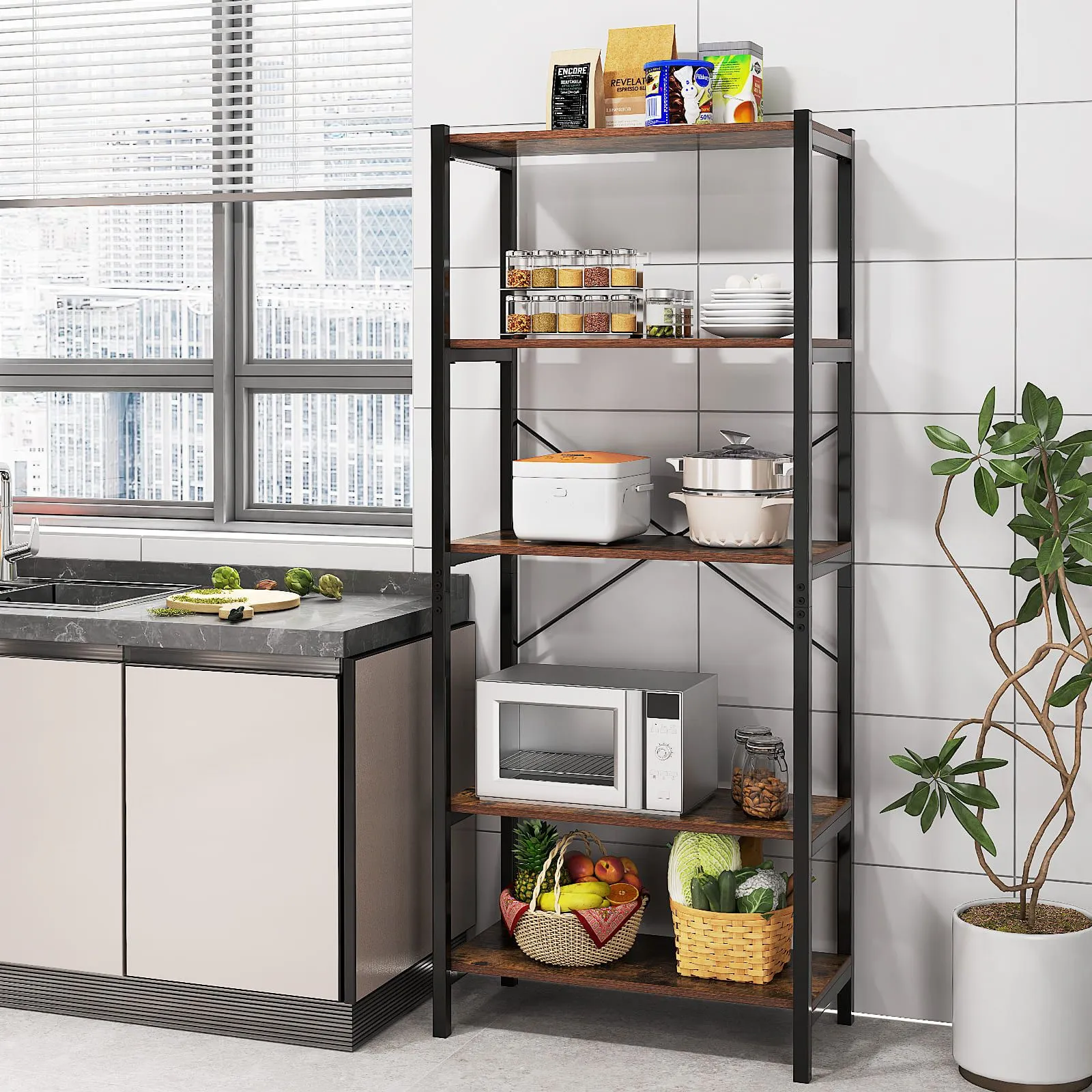 Costway 5-Tier Bookshelf Bookcase Display Rack with Metal Frame-Coffee in Dark Brown 3