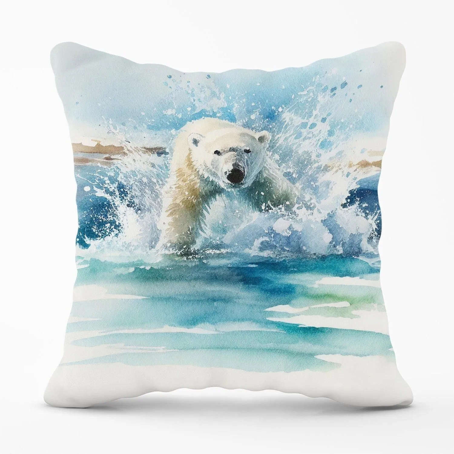 Warren Reed - Designer Hunting Polar Bear Watercolour Outdoor Cushion in Brown