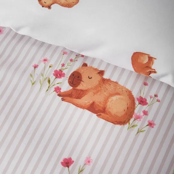 Catherine Lansfield Happy Capy(Bara) Quilt Cover & Pillowcase Set 4