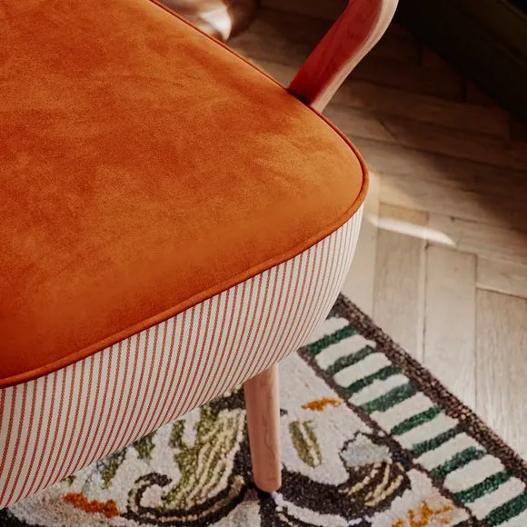Eliza Tiny Stripe Velvet Wooden Occasional Armchair 4