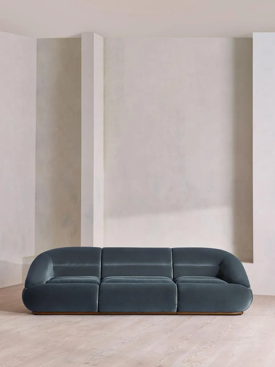 Edison Modular Sofa, Four Seater, Velvet, Grey Blue
