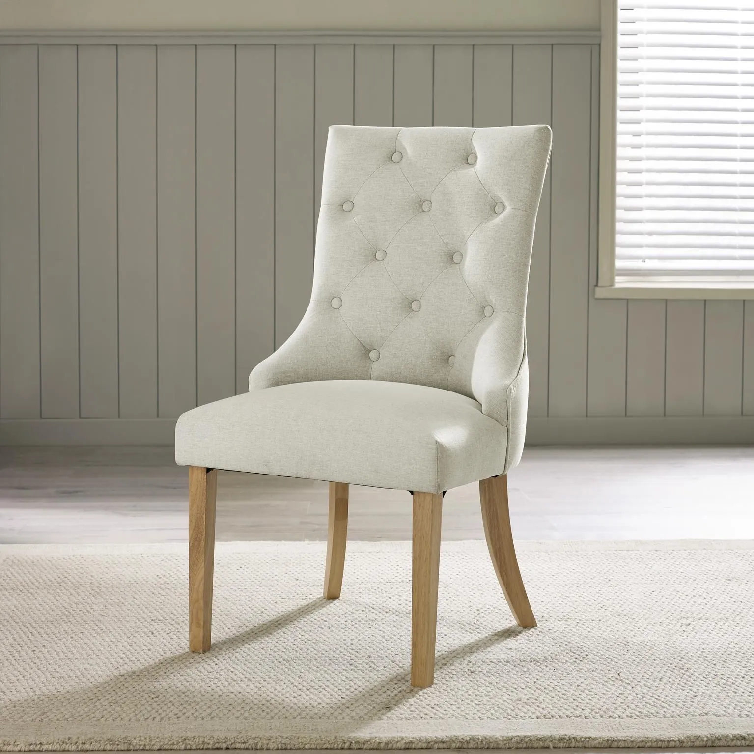 FurnitureboxUK 2x Belgravia Beige Fabric Dining Chairs With Oak Effect Legs 3