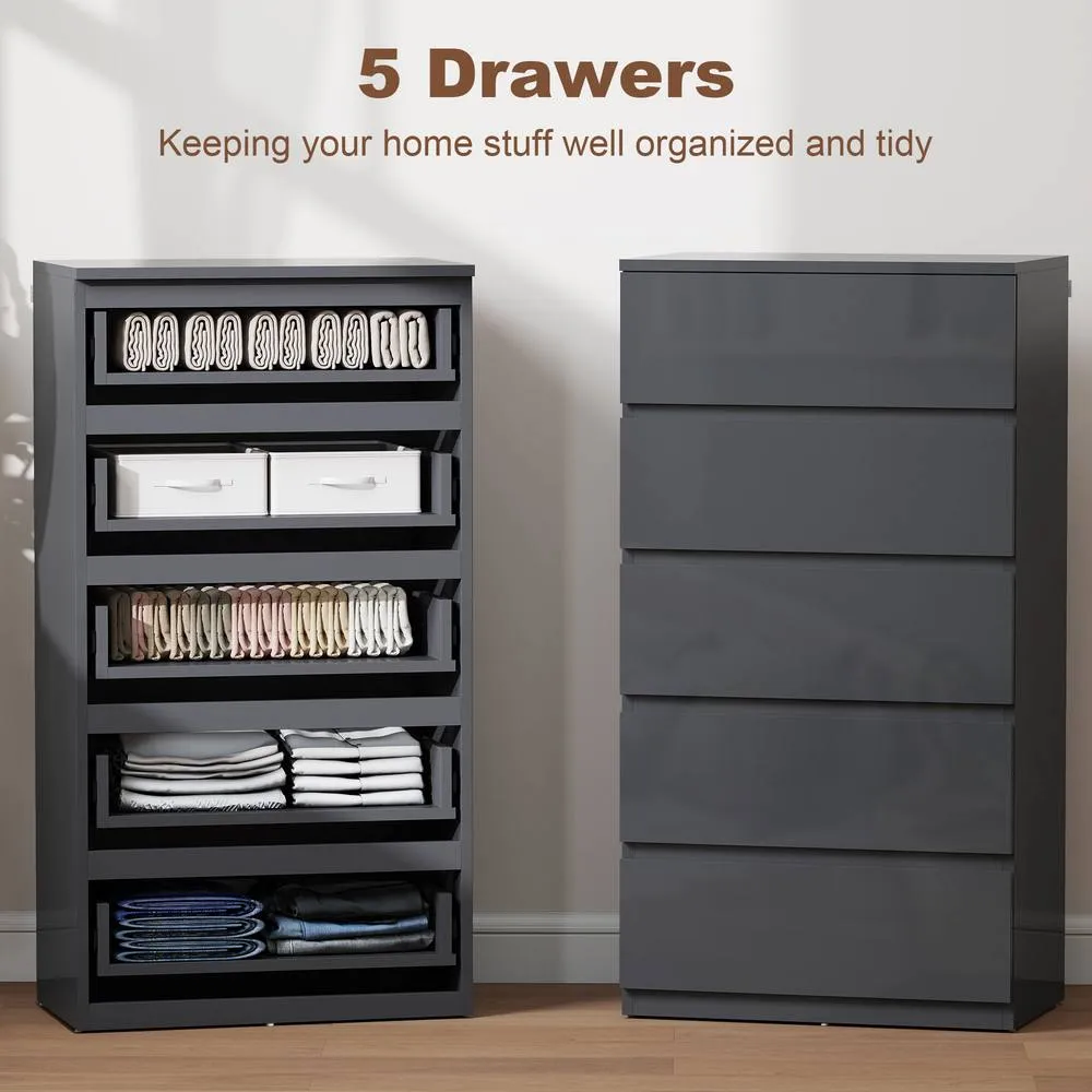 HOMCOM Bedroom Chest of Drawers, 5 Drawers Dresser, Drawer Unit, Grey 4