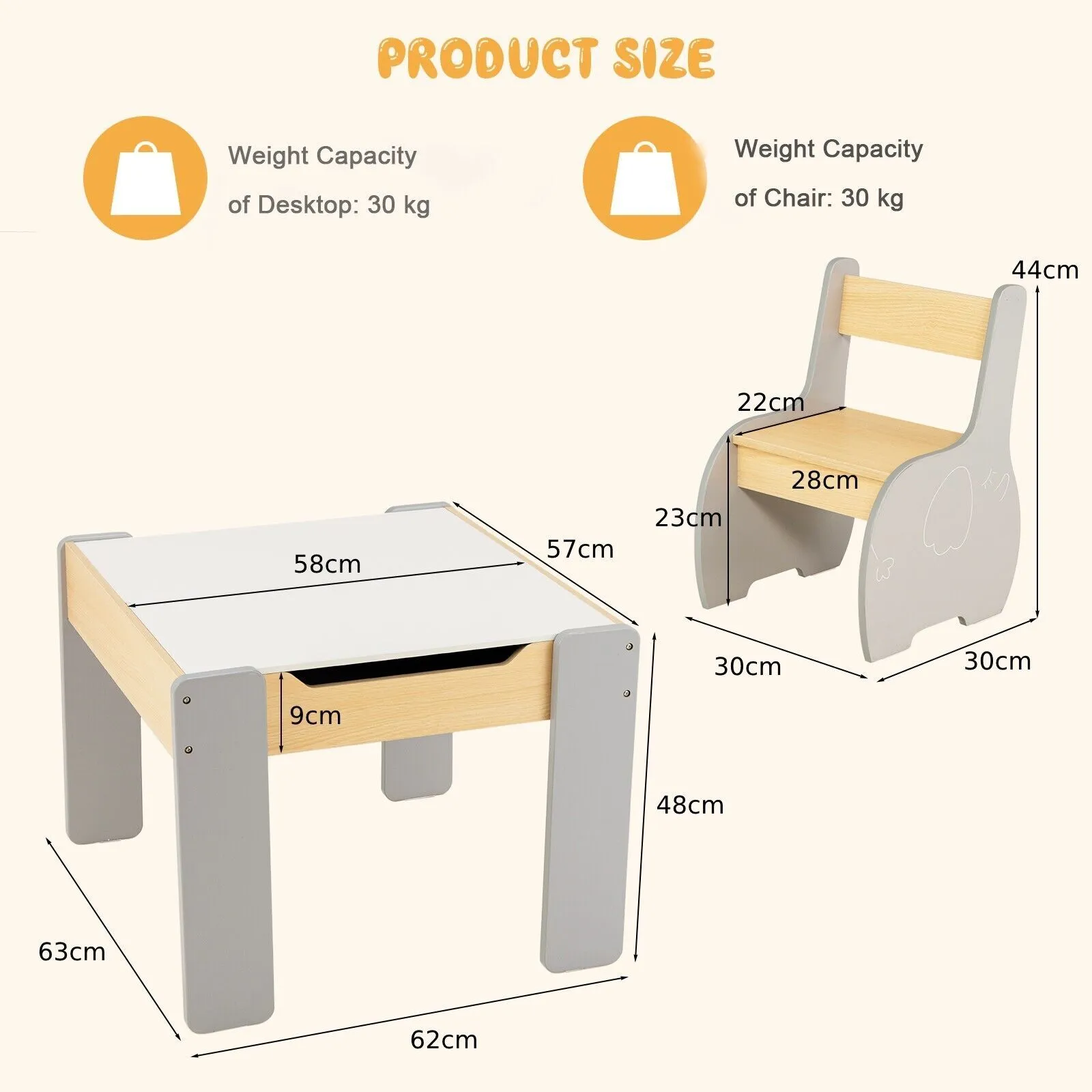 Costway 4 in 1 Activity Table & Chairs Wooden Furniture Set w/ Storage in Grey 2