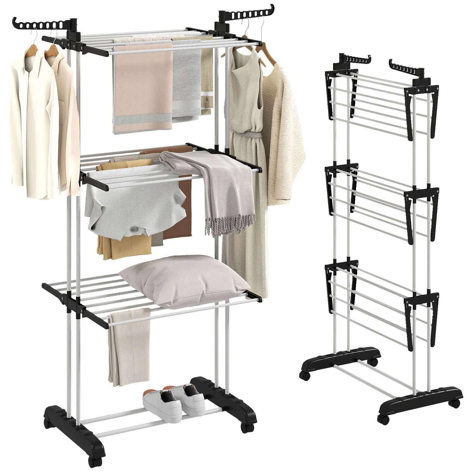 HOMCOM Foldable Clothes Drying Rack Steel Garment Dryer with Casters Black 2