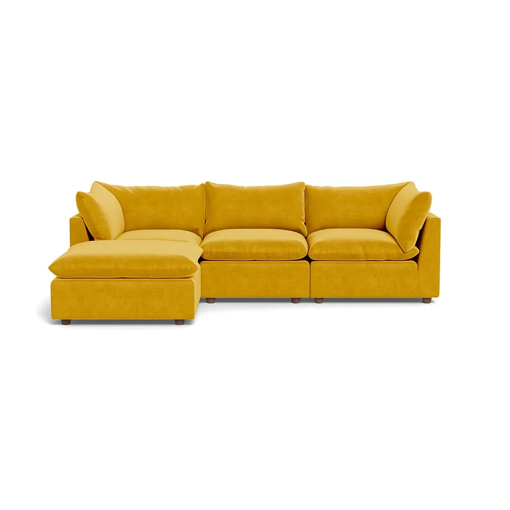 Heal's Astrid Left Hand Facing Corner Sofa Smart Luxe Velvet Canary Walnut Stained Beech Feet 1