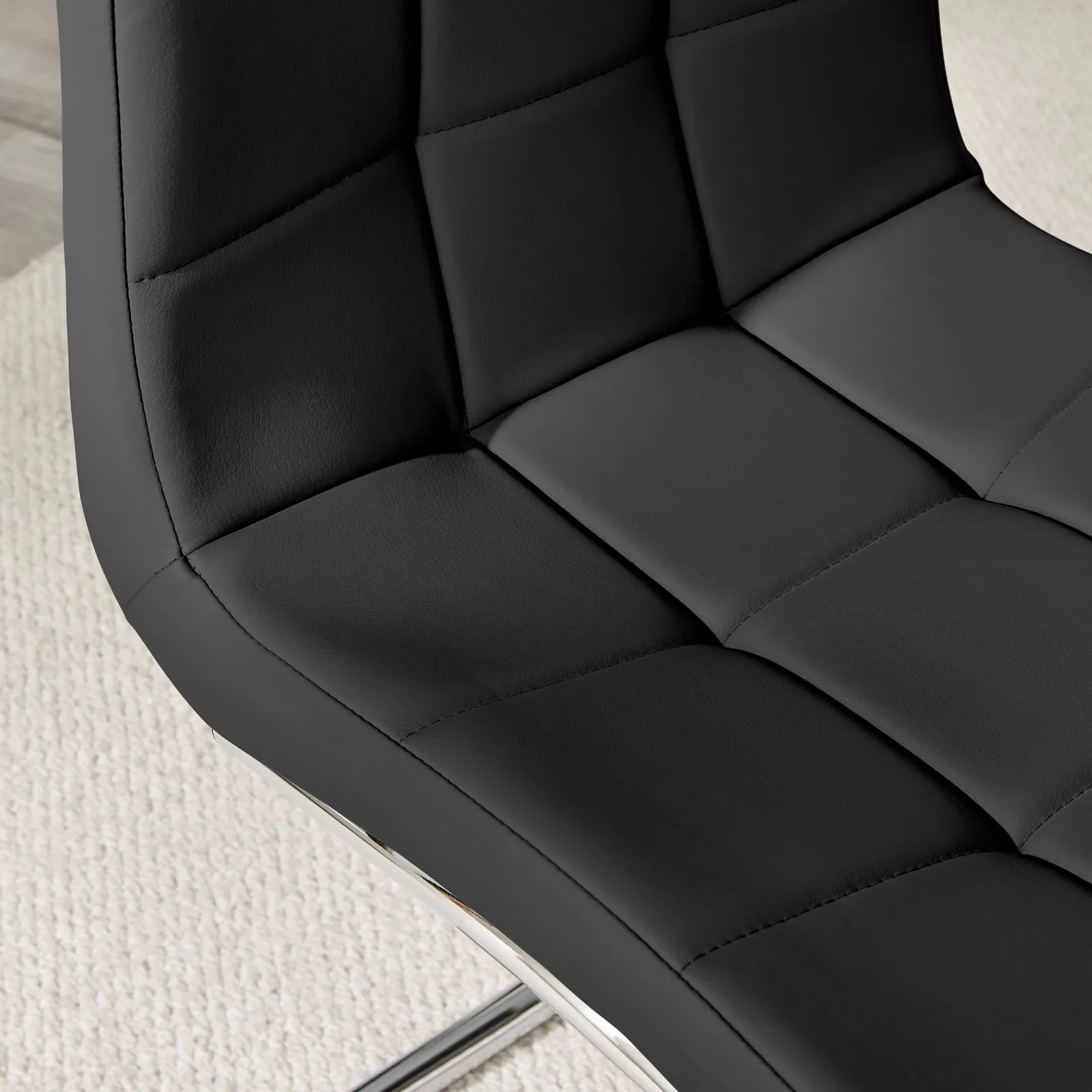 FurnitureboxUK Set of 2 Murano Deep Cushioned Soft Touch Faux Leather Dining Chairs With Silver Chrome Metal Legs in Black 6