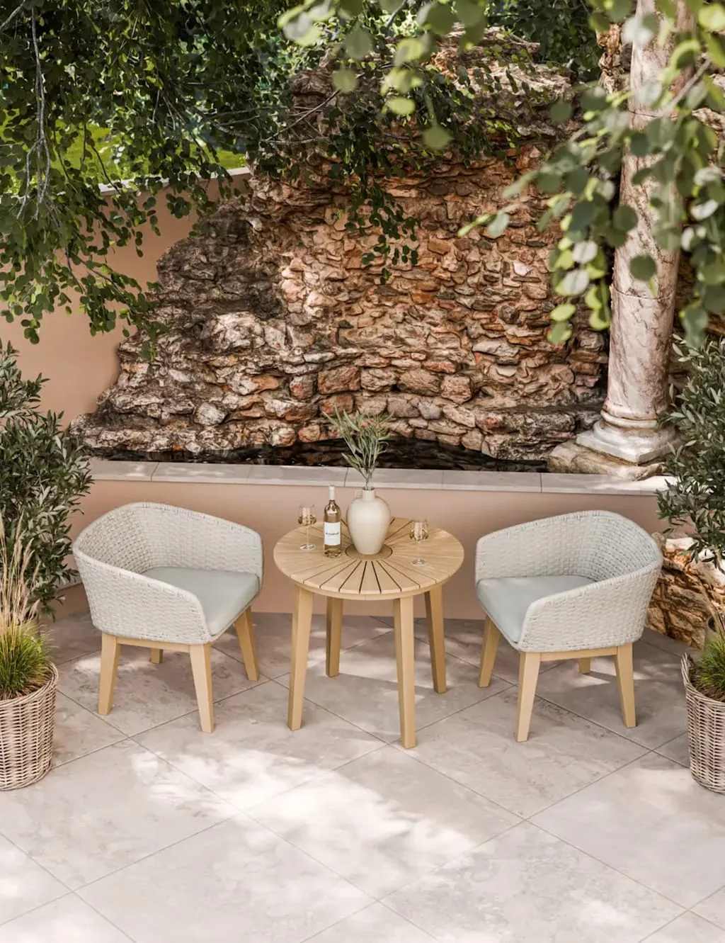 Royalcraft Roma Bistro Table and Eden Dawn Chairs Natural