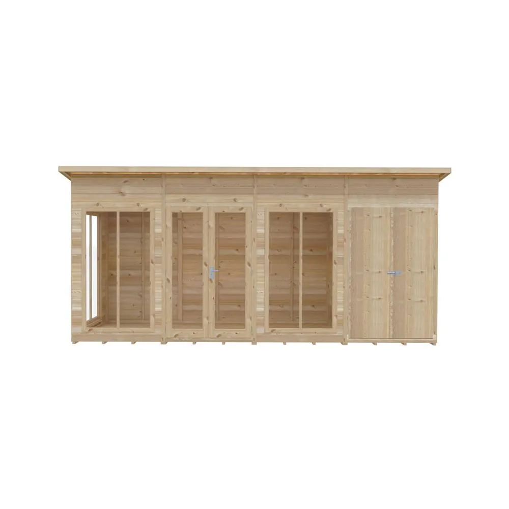 Shires Lela 16x6 Summerhouse including Storage - L185.8 x W476 x H228.4 cm in Light Brown