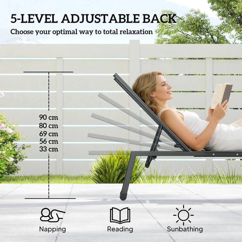 OUTSUNNY Sun Loungers for Garden Set of 2 with Side Tray Table in Grey 6