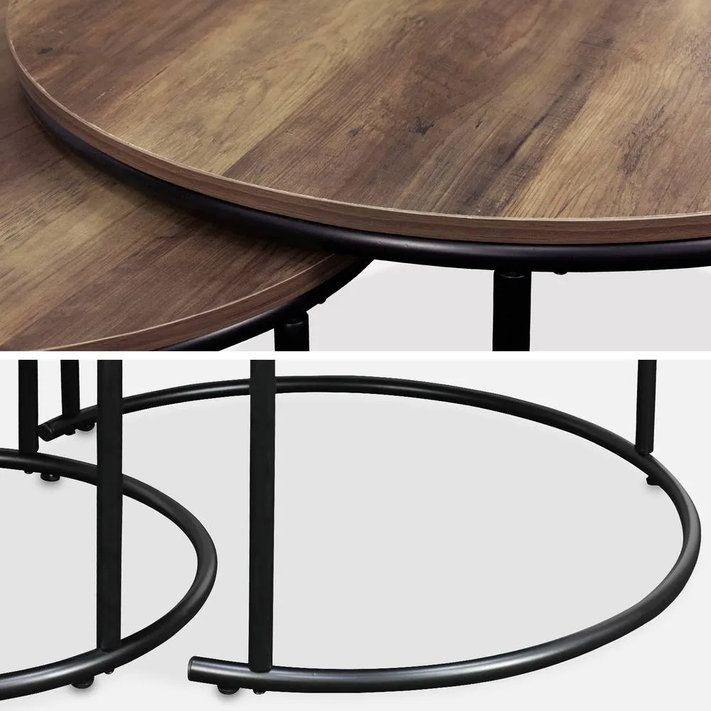 sweeek Pair Of Round Nesting Coffee Tables In Wood Effect in Light Brown 4
