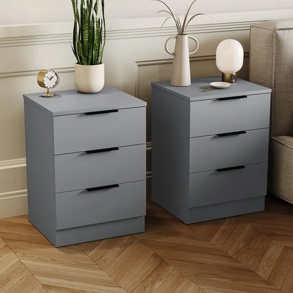 Hayes Set of 2 3 Drawer Bedside Tables