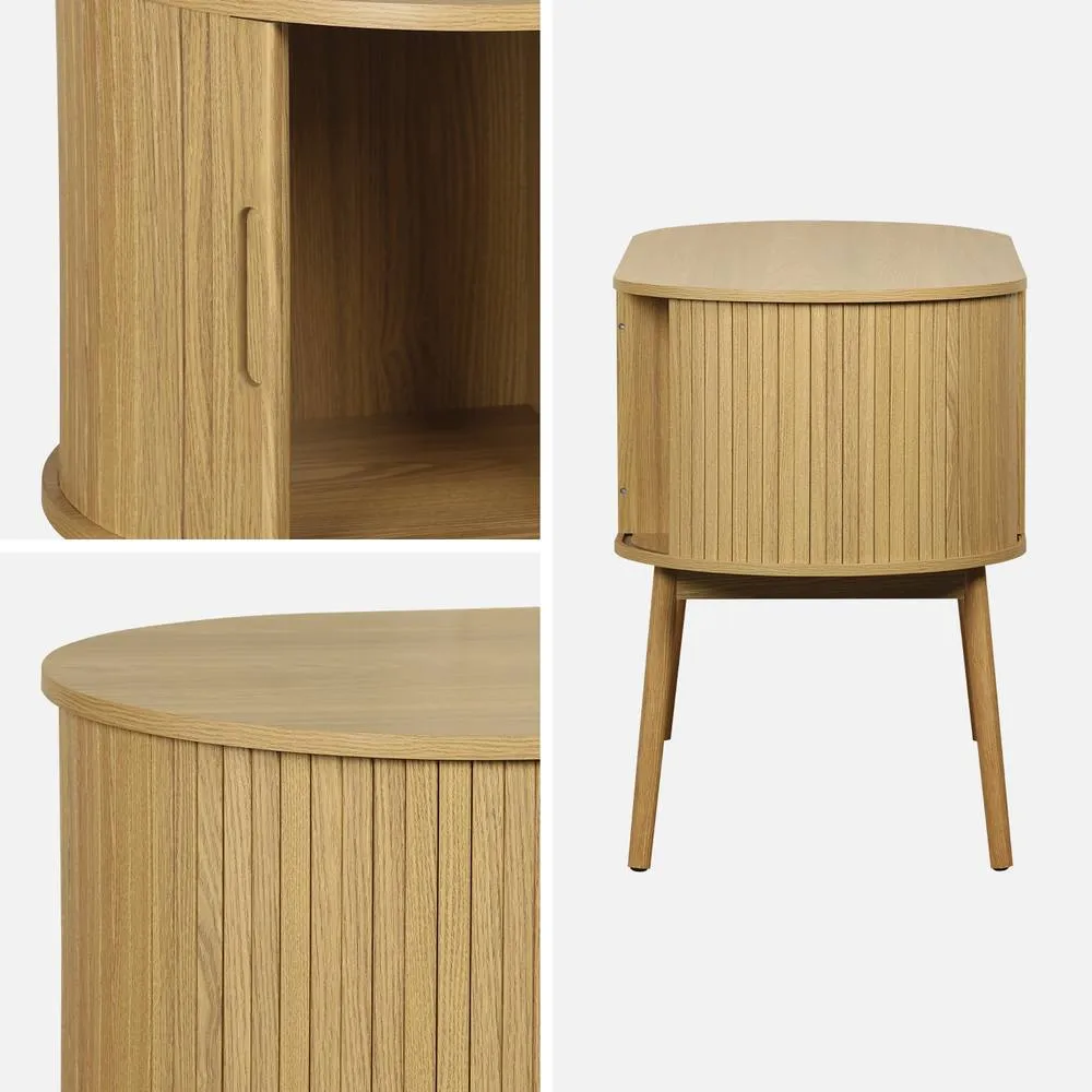 sweeek 120cm Grooved Wooden-effect Oval Desk With Two Storage Spaces in Light Brown 4