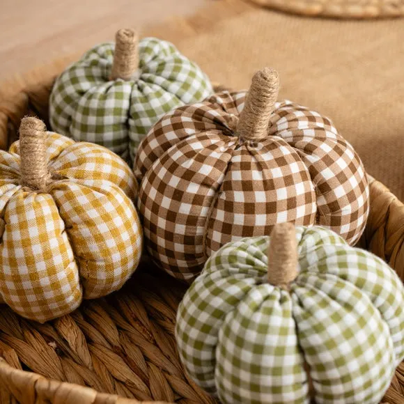 Set of 5 Gingham Decorative Fabric Pumpkins 3