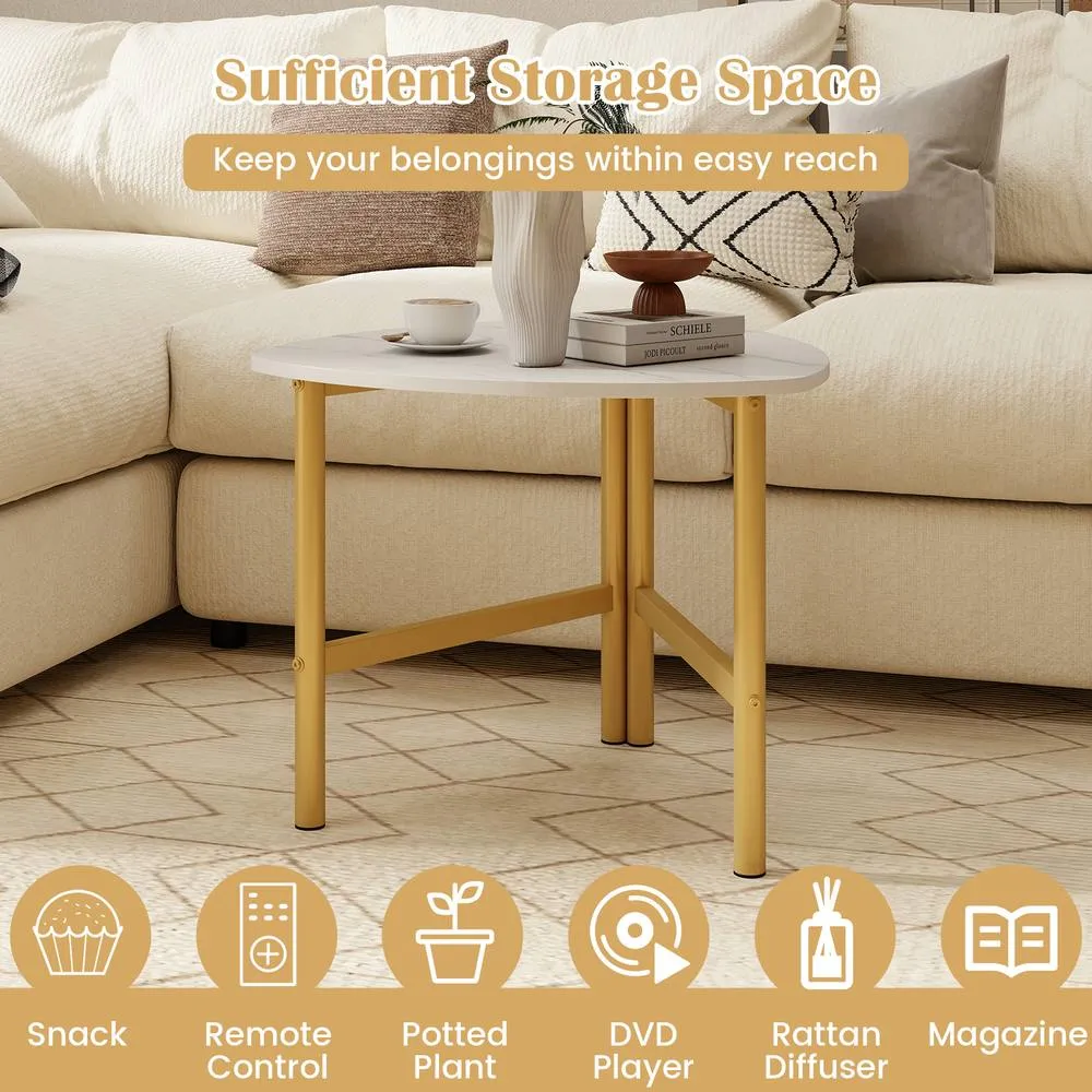 Costway Triangular Coffee Table with Faux Marble Tabletop for Living Room in White 4