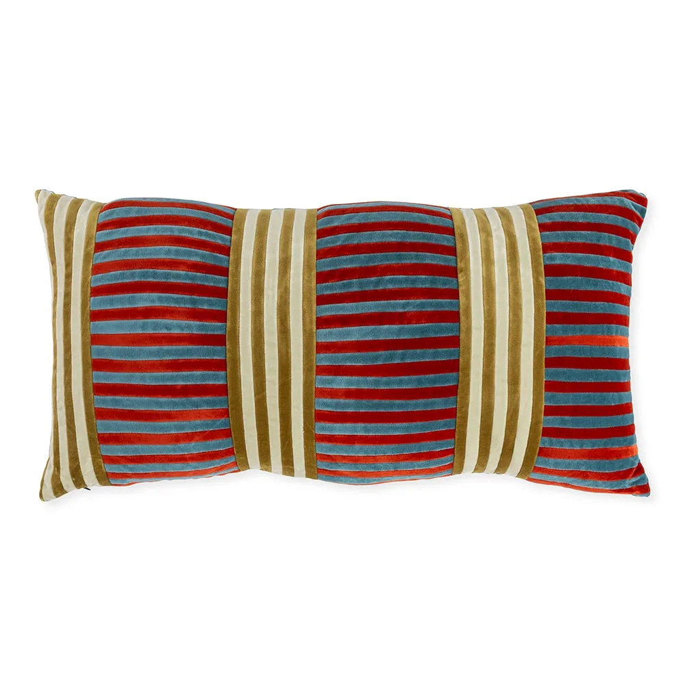 Christina Lundsteen Vida Velvet Cushion Mazarine & Dark Red 40 x 80cm 2