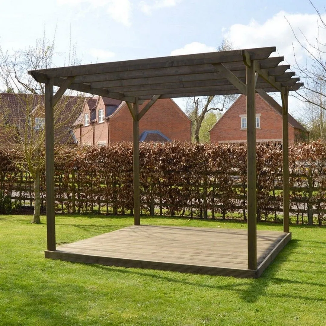 Rutland County Garden Furniture Ltd Garden Pergola & Decking Kit, Wood, L480 x W480 cm, Light Green in Brown 5